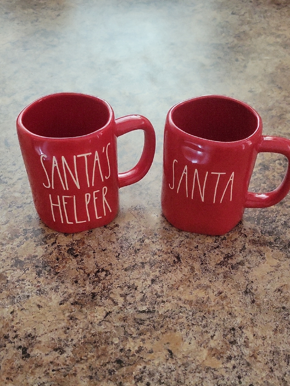 Rae Dunn Red 'Santa' and 'Santa's Helper' Holiday Mugs
